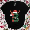 Camiseta Navideña para Mujer con Gráfico de Letra A-Z, Estampado de Letra de Papá Noel, Top Casual para Fiesta Navideña