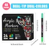Suministro Exclusivo Transfronterizo de Marcadores Acrílicos de Doble Punta y Doble Color de 72 Colores para Graffiti DIY, Punta Suave, que No se Desvanecen, Apilables y Bolígrafos de Contorno