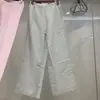 Calça feminina estilo japonês de linho misto com elástico, perna reta larga, casual, com cordão, longa, 26, novo modelo C473791/482246