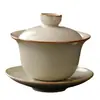Pieza Abierta Ala de Cigarra Horno Ru Tazón Cubierto Sancai Taza de Té Individual Hogar Oficina Tazón de Té Té Té Tostado Juego de Té Kung Fu