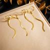 Moda Estilo Coreano Simple Lindo Moño Acero Inoxidable Chapado en Oro Cadena Hueso de Serpiente Colgante de Borla Pendientes