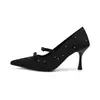 Elegantes Zapatos Negros de Tacón Alto Estilo Socialité para Mujer, Nuevo Modelo 2026, Impresionante Punta Fina con Lazo de Pedrería, Boca Baja, Zapatos de Tacón Fino