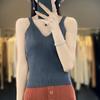 2025 Nova Camisola de Tricô com Gola V 100% Lã Outono e Inverno Feminina Cor Pura Listrada Top de Camada Interna