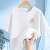 2027 # Camiseta de Manga Corta para Niñas Verano Algodón Puro 2025 Nueva Blanca Dibujos Animados Mangas Medias Camisetas para Niños Tallas Mediana y Grande