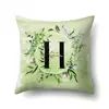 Funda de almohada de poliéster decoración de coche hojas verdes frescas 26 letras inglesas impresas funda de cojín QTB38