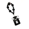 Pingente de chaveiro de garrafa de perfume com laço adornado com diamantes com corrente de contas de cristal, acessório de bolsa requintado e brilhante com diamantes, corrente para pendurar no celular