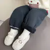 Pantalones de forro polar para niñas, forro polar integrado, pantalones elegantes y gruesos de forro polar de alpaca con puños para niños de otoño e invierno, pantalones casuales de algodón para bebé