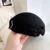 Boina de Malla con Lazo de Perlas Cosido a Mano Estilo Hada Francesa para Mujer Otoño e Invierno Topper de Lana Australiana Sombrero de Fieltro Vintage