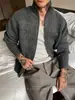 Suéter Cardigan Masculino de Malha com Zíper, Texturizado Canelado, Estilo "Old Money", de Fábrica, Transfronteiriço, de Luxo Leve, de Alta Qualidade