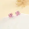 Yong Yi Joias de Prata s925 Prata Esterlina Brincos Quadrados Rosa Princesa Diamante Rosa Furos de Orelha Zircônia Quadrada Osso da Orelha Joias de Prata