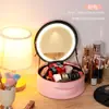 Bolsa Cosmética Redonda con Espejo y Luz Bolsa Cosmética Gran Capacidad Caja de Almacenamiento para Cuidado de la Piel Bolsa de Almacenamiento para Maquillaje Color Sólido