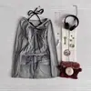 Camiseta de Tirantes Pure Desire Dulce y Picante para Mujer, Otoño, Borde Fruncido, Patchwork, Corte Ajustado, Falso Dos Piezas, Manga Larga, Top Corto