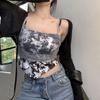 Top sexy com alças estilo chinês retrô, cor contrastante, slim fit, confortável, roupa íntima, para mulheres