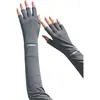 Guantes Permanentes de Seda de Hielo de Medio Dedo para Hombre, Protección Solar de Verano, Mangas Integradas Extendidas para Ciclismo al Aire Libre, Montañismo y Pesca