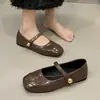 Zapatos sencillos de estilo francés para mujer, venta al por mayor, nuevos zapatos Mary Jane planos marrones de primavera y otoño, zapatos de mujer con punta cuadrada, zapatos de hada estilo Chanel