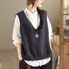 Colete de Tricô Elegante com Decote em V para Mulheres 2026, Caimento Solto, Top Camada Sem Mangas Elegante