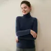 Suéter de cashmere 100% macio e sem costura, caimento justo, para mulheres, gola alta, cor sólida, tricô para outono e inverno