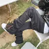 Estilo High Street Americano Vibes Calças Casuais com Cordão Plissado Nylon Nicho Calças Casuais de Cintura Alta Reta Estilo Fino