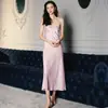 Pijama de Seda de Hielo Zuo Shang para Mujer Verano Manga Larga Satén Pluma Camisón Pantalones de Tirantes Traje para el Hogar 2658 2659