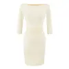CL26200-26 Vestido otoñal estilo francés entallado con diseño limpio, ceñido a la cintura, plisado, manga tres cuartos, cuello barco, vestido Rachel, vestido corto