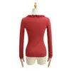 Camiseta Base de Manga Larga Estilo Americano Picante Sexy Ajustada de Encaje con Cuello en V Forro de Vellón de Cachemira para Mujer Top Modelo Nuevo Primavera 2026