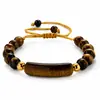 Pulseira de contas de pedra natural olho de tigre e ametista, best-seller transfronteiriça europeia e americana, com pingente longo moderno e pulseira de pulso ajustável, atacado