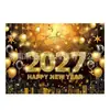Tela de fondo Feliz Año Nuevo 2027 Tela colgante temática de Año Nuevo Europeo y Americano Pancarta de celebración de festival