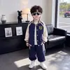 Conjunto de Uniforme de Béisbol para Niños Primavera y Otoño Estilo Coreano Cárdigan Deportivo Infantil Conjunto de Dos Piezas Ropa para Bebés y Niños Pequeños Comercio Exterior al por Mayor