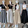 Falda Yamamoto para Mujer 2026 Verano Delgada Estilo Japonés Plisada de Cintura Alta Adelgazante Falda Línea A Falda Vintage de Longitud Media