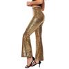 Calças de Lantejoulas Femininas Brilhantes Boca de Sino Casual Cintura Alta Perna Larga Flare Calças Festa Disco Clubwear