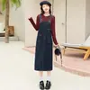 Vestido de mezclilla con tirantes de longitud media para mujer, nuevo estilo primavera y otoño 2026, holgado y elegante, vestido de mezclilla que rejuvenece para mujeres petite