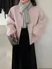 Chaqueta Corta de Lana Doble Cara Color Taro Jiangzuo Elegante Versátil Silueta Petite para Mujer Top 8515