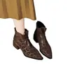 Botas de moda de algodón de felpa con estampado de leopardo y punta fina para mujer, nuevo estilo otoño e invierno 2026, elegantes y de alta gama, llamativas botas estilo callejero tipo Martin con tacones gruesos