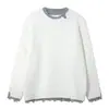 Suéter de tricô branco retrô de alta qualidade, estilo duas peças falsas, para mulheres, novo estilo outono e inverno, casual, solto, macio