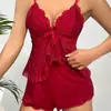 Pijamas Sexy Estilo Europeu e Americano, Vestido de Alça com Bojo Triângulo, Calcinha Triângulo com Laço, Pijamas Sexy Transparentes