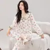 Pijama Nuevo para Mujer Primavera/Verano 2026, Manga Larga y Pantalón, Set de Rayón Puro 40s, Cuello en V de Pétalo, Ropa de Casa de Calidad