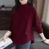 Gola Alta Meia Camisa Veludo Alemão Outono e Inverno Forrado com Fleece Quente Camiseta de Manga Longa Feminina Solta com Efeito Emagrecedor Versátil Camisa Básica