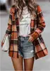 2026 Comercio Exterior Transfronterizo Otoño/Invierno Europeo y Americano para Mujer Cárdigan de Lana Holgado con Estampado de Cuadros Manga Larga Bolsillo