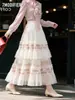 Saia de bolo com bordado de renda branca para mulheres, cintura alta, modeladora, saia longa de tule, saia de design nichado estilo francês