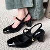 Sandálias Retrô Fechadas para Mulheres, Novo Estilo Verão 2026, Salto Alto Vermelho Confortável, Salto Grosso, Sapatos Elegantes de Uma Peça que Combinam Bem com Vestidos