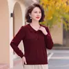 Camiseta de manga larga para mujeres de mediana edad y mayores, adecuada para usar como capa exterior, talla grande, corte holgado, elegante, cubre el abdomen, capa base de otoño