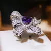 Xi Yin súper venta anillo de boca abierta creativa con lazo exagerado diamante completo brillante hermoso diamante morado Anillo para mujer
