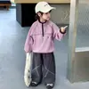 Conjunto Infantil 2026 Otoño Nuevo Estilo Coreano Ropa de Otoño para Niños Sudadera con Capucha y Media Cremallera Cuello Alto Conjunto de Dos Piezas para Bebé