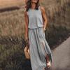 ¡en stock! 2024 verano nuevo transfronterizo Amazon Europeo y Americano vestido de mujer sin mangas cuello redondo abertura multicolor puro