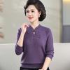 Moda Outono Feminina de Meia Idade e Idosos Guofeng Solto Suéter Redutor de Idade Mãe Outono Estilo Ocidental Cheongsam Gola Camisa de Base de Malha