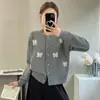 Estilo Coreano Primavera y Otoño Nuevo Tres Dimensiones Industria Pesada Encaje Lazo Todo Fósforo Suave Dulce Estilo Suéter de Punto Cárdigan Cuello Redondo