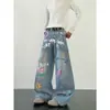 Jeans Divertidos com Estampa Graffiti para Homens e Mulheres, Novas Calças Casuais Tendência Outono Lavagem Dopamina, Calças Wide-Leg Emagrecedoras
