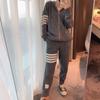 Traje Casual de Waffle para Mujer Corea Dongdaemun Primavera y Otoño Sudadera con Cremallera de Cuatro Rayas Chaqueta y Pantalones Conjunto de Dos Piezas