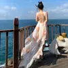 Vestido Tubo para Mujer en Verano, Falda Larga Floral con Volantes de Lujo Ligero y Gama Alta, Estilo Vacacional Sexy sin Espalda