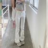 [BSF] Flor Blanca Pequeña de Principios de Primavera Cintura Alta Ajustados Básicos Versátiles Pantalones Super Acampanados Nueve Puntos y regular y